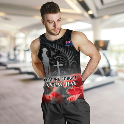 New Zealand Custom Personalised Tank Top  Anzac Day Silver Fern Maori Style