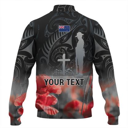 New Zealand Custom Personalised Baseball Jacket  Anzac Day Silver Fern Maori Style