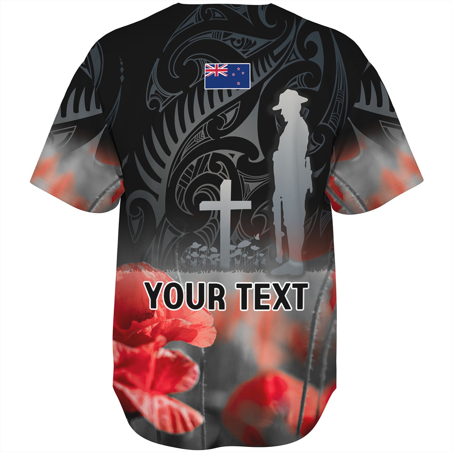 New Zealand Custom Personalised Baseball Shirt  Anzac Day Silver Fern Maori Style