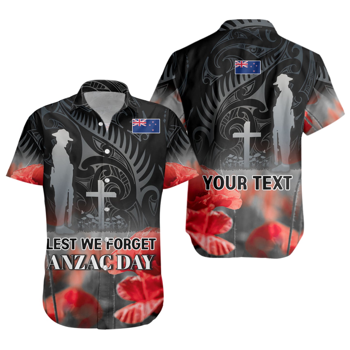 New Zealand Custom Personalised Short Sleeve Shirt  Anzac Day Silver Fern Maori Style