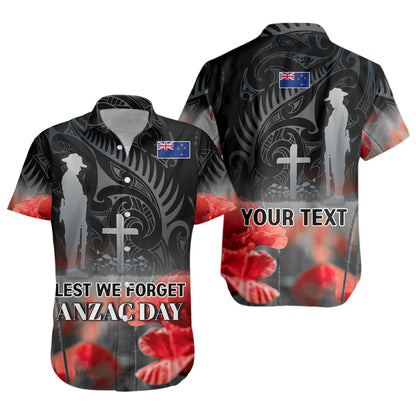 New Zealand Custom Personalised Short Sleeve Shirt  Anzac Day Silver Fern Maori Style