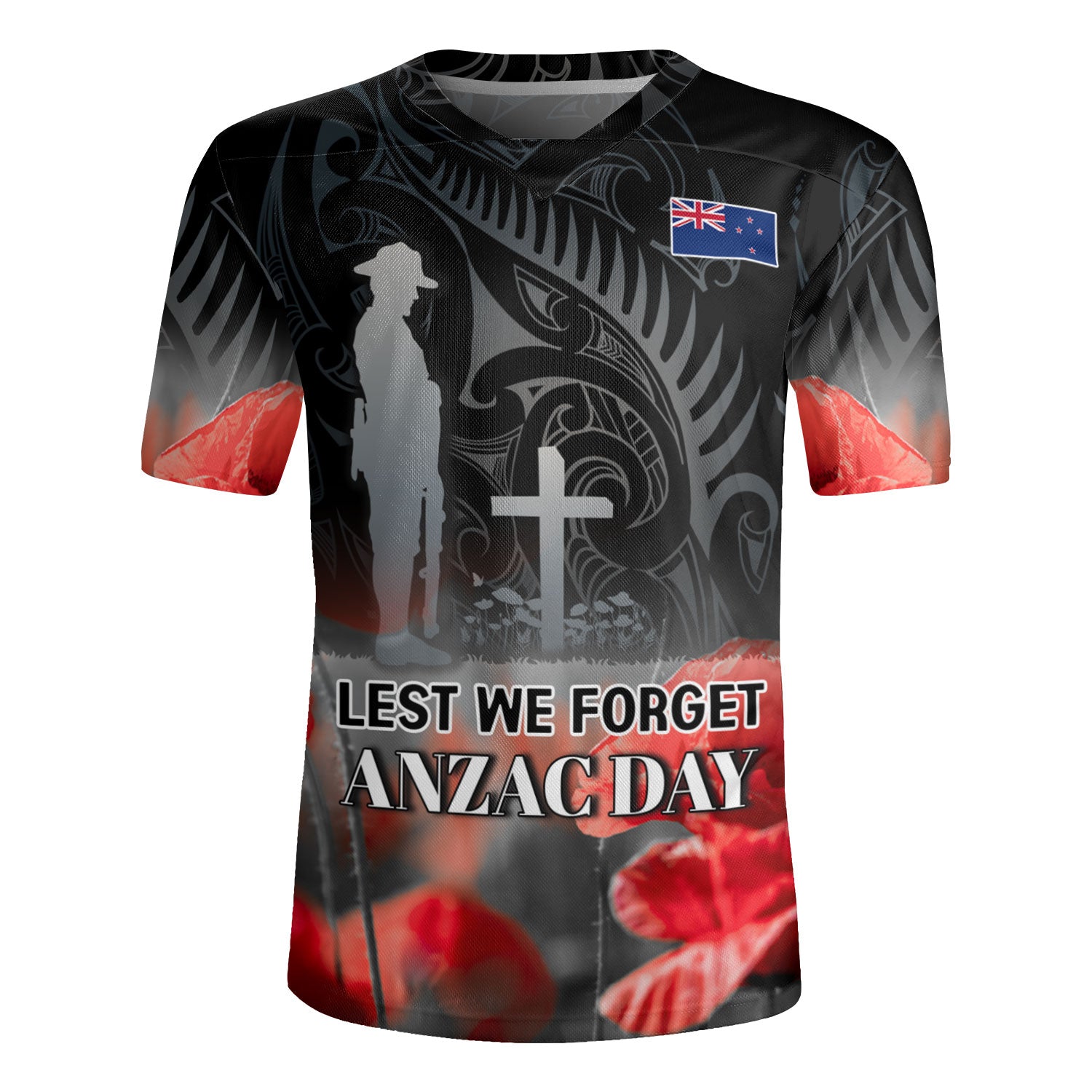 New Zealand Custom Personalised Rugby Jersey  Anzac Day Silver Fern Maori Style