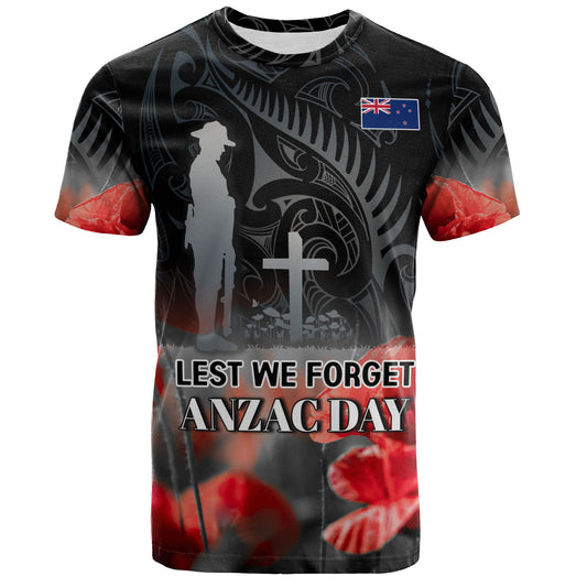 New Zealand Custom Personalised T-Shirt  Anzac Day Silver Fern Maori Style