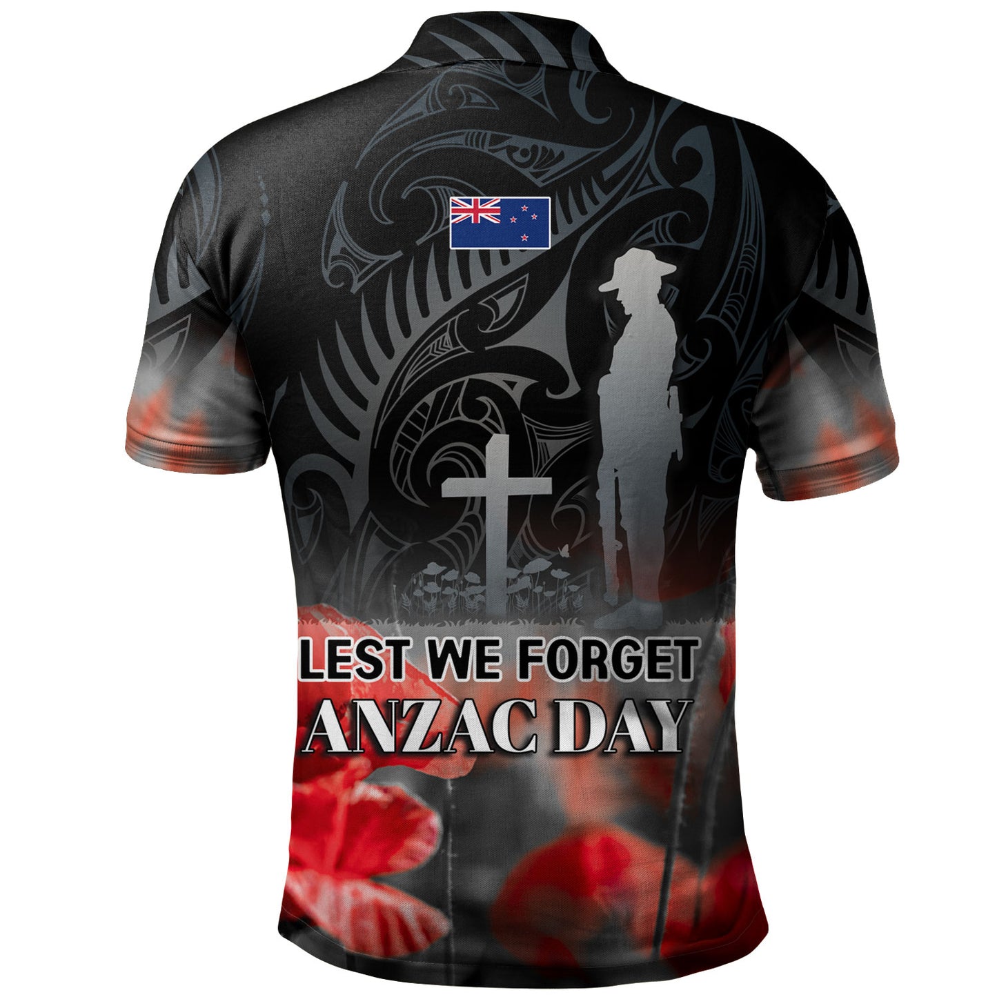 New Zealand Custom Personalised Polo Shirt  Anzac Day Silver Fern Maori Style