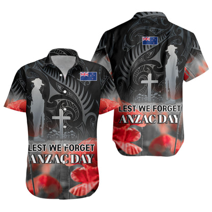 New Zealand Custom Personalised Short Sleeve Shirt  Anzac Day Silver Fern Maori Style