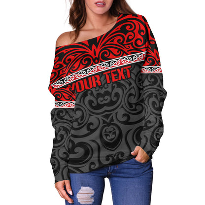 New Zealand Custom Personalised Off Shoulder Sweatshirt Aotearoa Kowhaiwhai Patterns