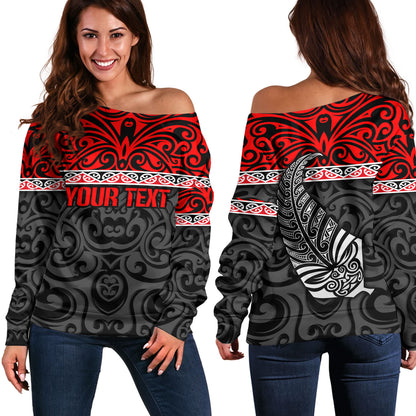 New Zealand Custom Personalised Off Shoulder Sweatshirt Aotearoa Kowhaiwhai Patterns