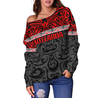 New Zealand Custom Personalised Off Shoulder Sweatshirt Aotearoa Kowhaiwhai Patterns