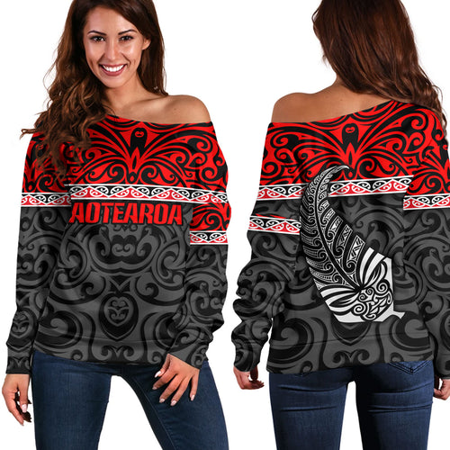 New Zealand Custom Personalised Off Shoulder Sweatshirt Aotearoa Kowhaiwhai Patterns