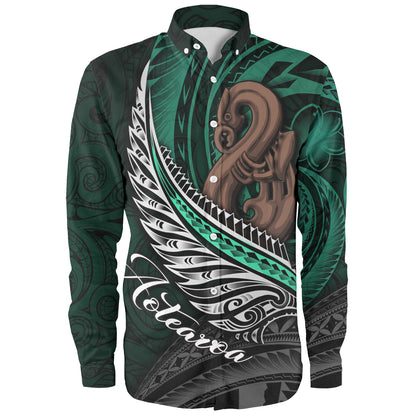 New Zealand Custom Personalised Long Sleeve Shirt Aotearoa Manaia Maori Patterns