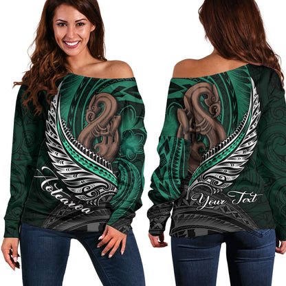 New Zealand Custom Personalised Off Shoulder Sweatshirt Aotearoa Manaia Maori Patterns