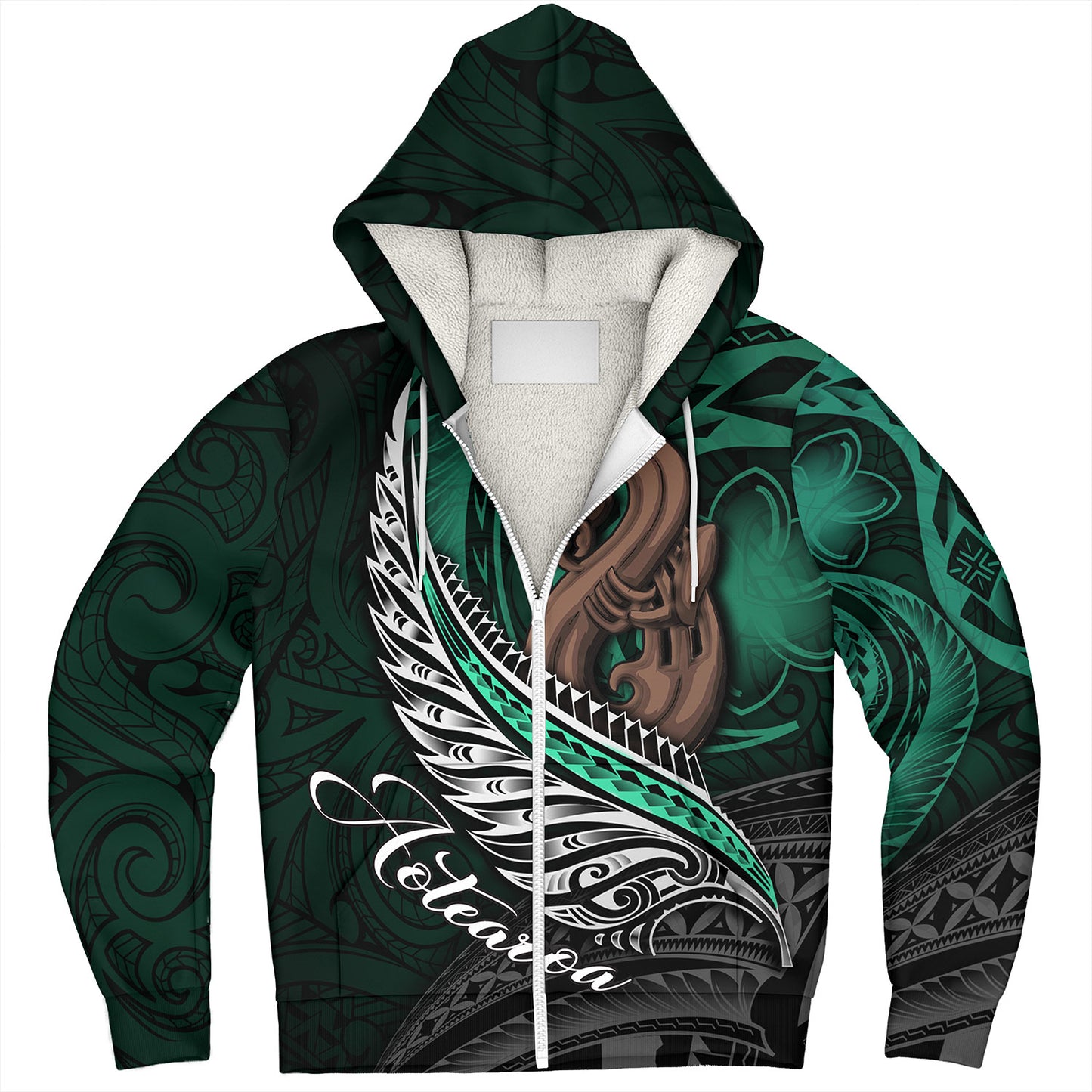 New Zealand Custom Personalised Sherpa Hoodie Aotearoa Manaia Maori Patterns