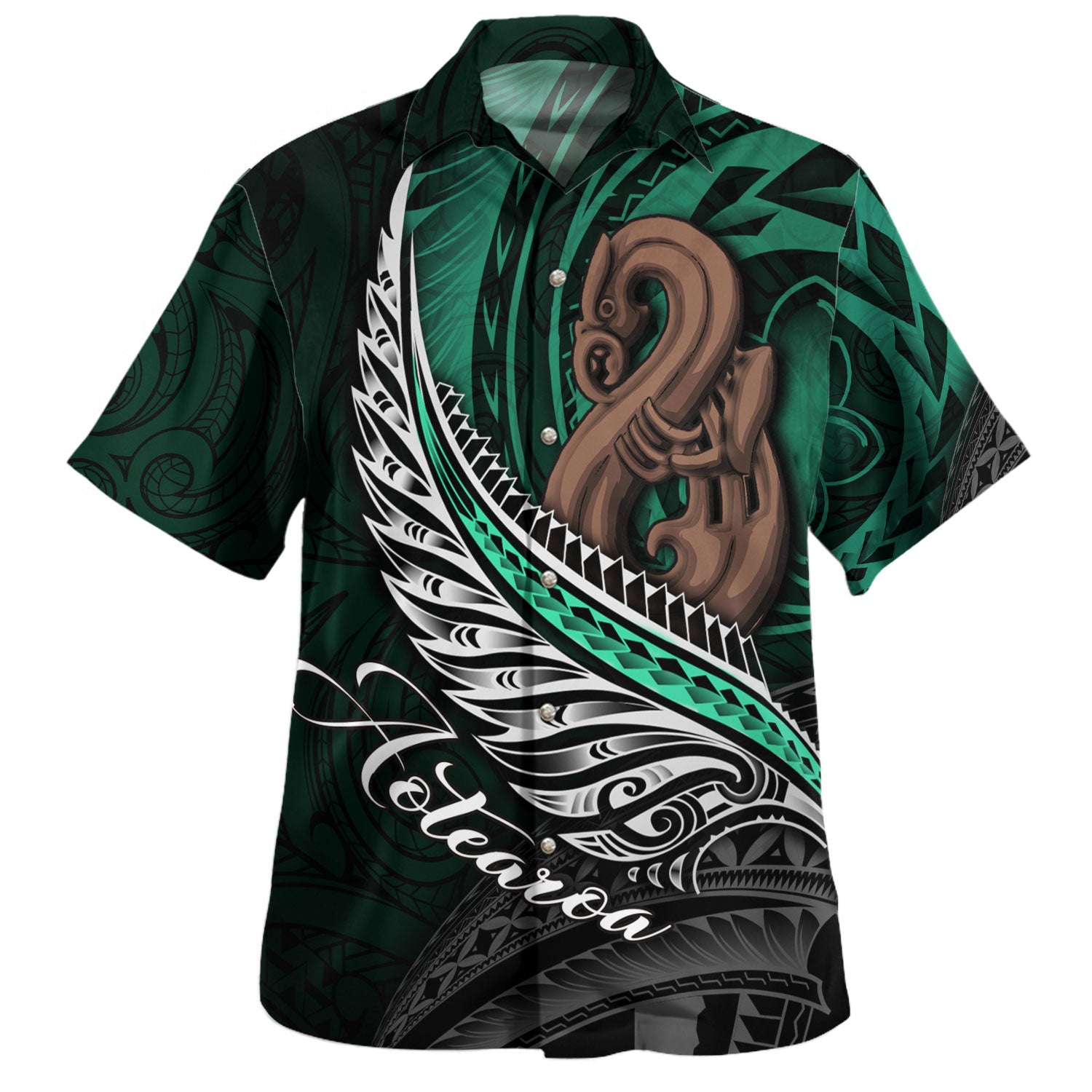 New Zealand Custom Personalised Hawaiian Shirt Aotearoa Manaia Maori Patterns