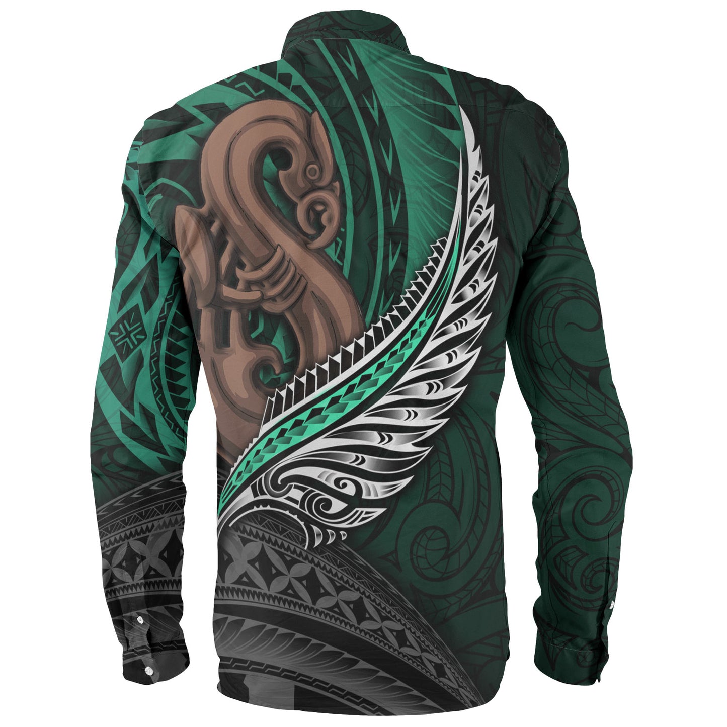 New Zealand Custom Personalised Long Sleeve Shirt Aotearoa Manaia Maori Patterns
