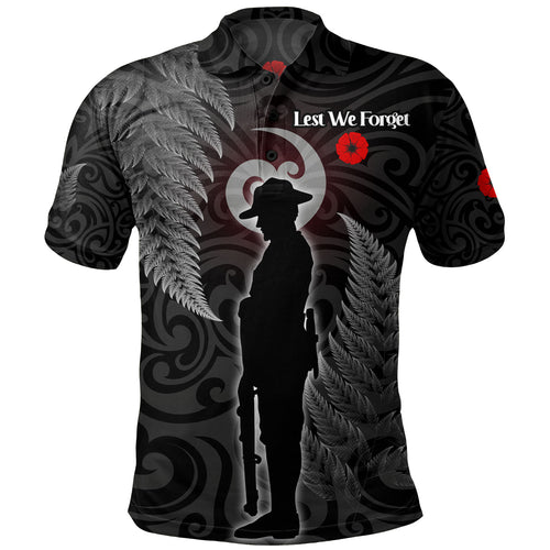 New Zealand Custom Personalised Polo Shirt Lest We Forget Koru Maori Pattern