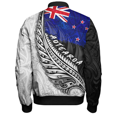 New Zealand Custom Personalised Bomber Jacket Maori Silver Fern Flag Vibes