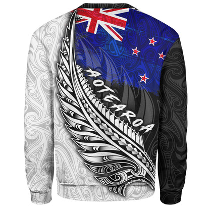 New Zealand Custom Personalised Sweatshirt Maori Silver Fern Flag Vibes
