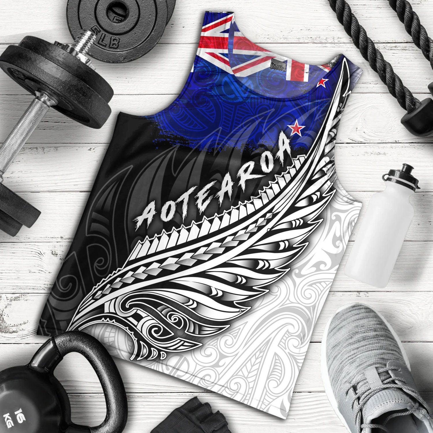 New Zealand Custom Personalised Tank Top Maori Silver Fern Flag Vibes