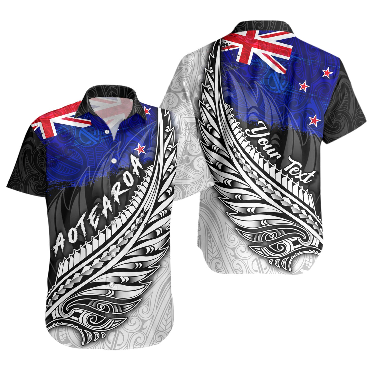 New Zealand Custom Personalised Short Sleeve Shirt Maori Silver Fern Flag Vibes