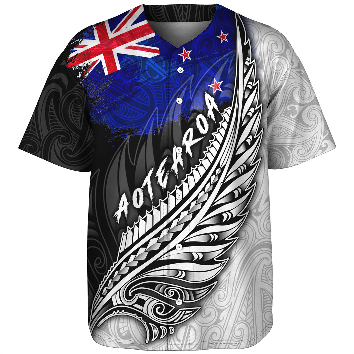 New Zealand Custom Personalised Baseball Shirt Maori Silver Fern Flag Vibes