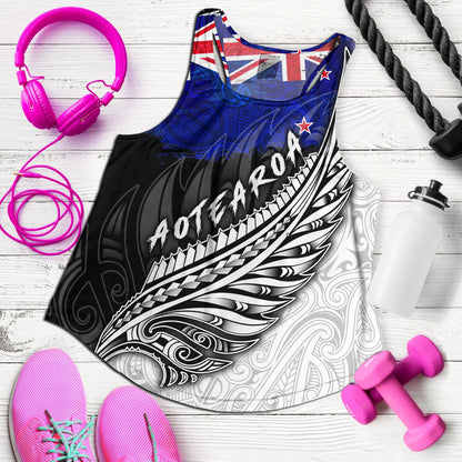 New Zealand Custom Personalised Women Tank Maori Silver Fern Flag Vibes