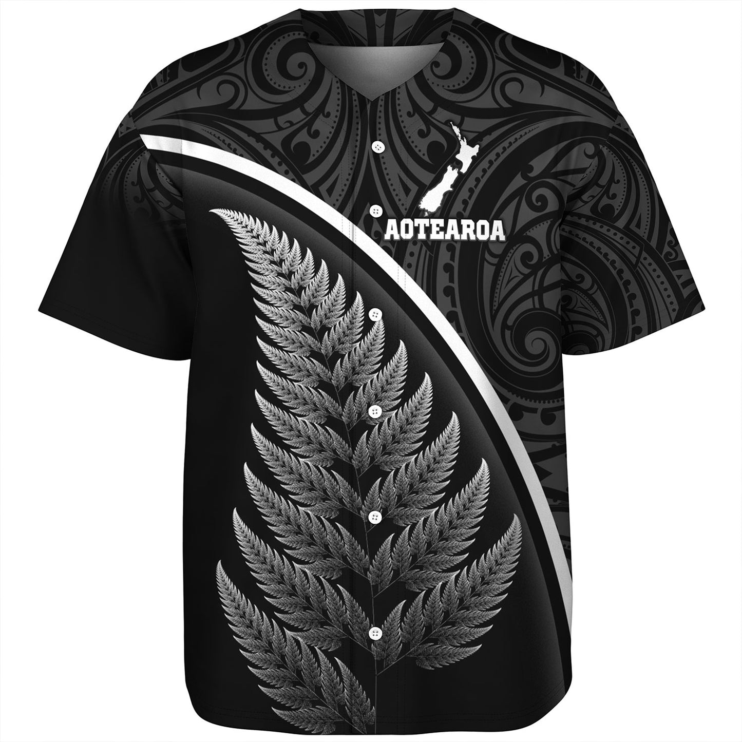 New Zealand Custom Personalised Baseball Shirt Maori Style Ethnic Curve Design