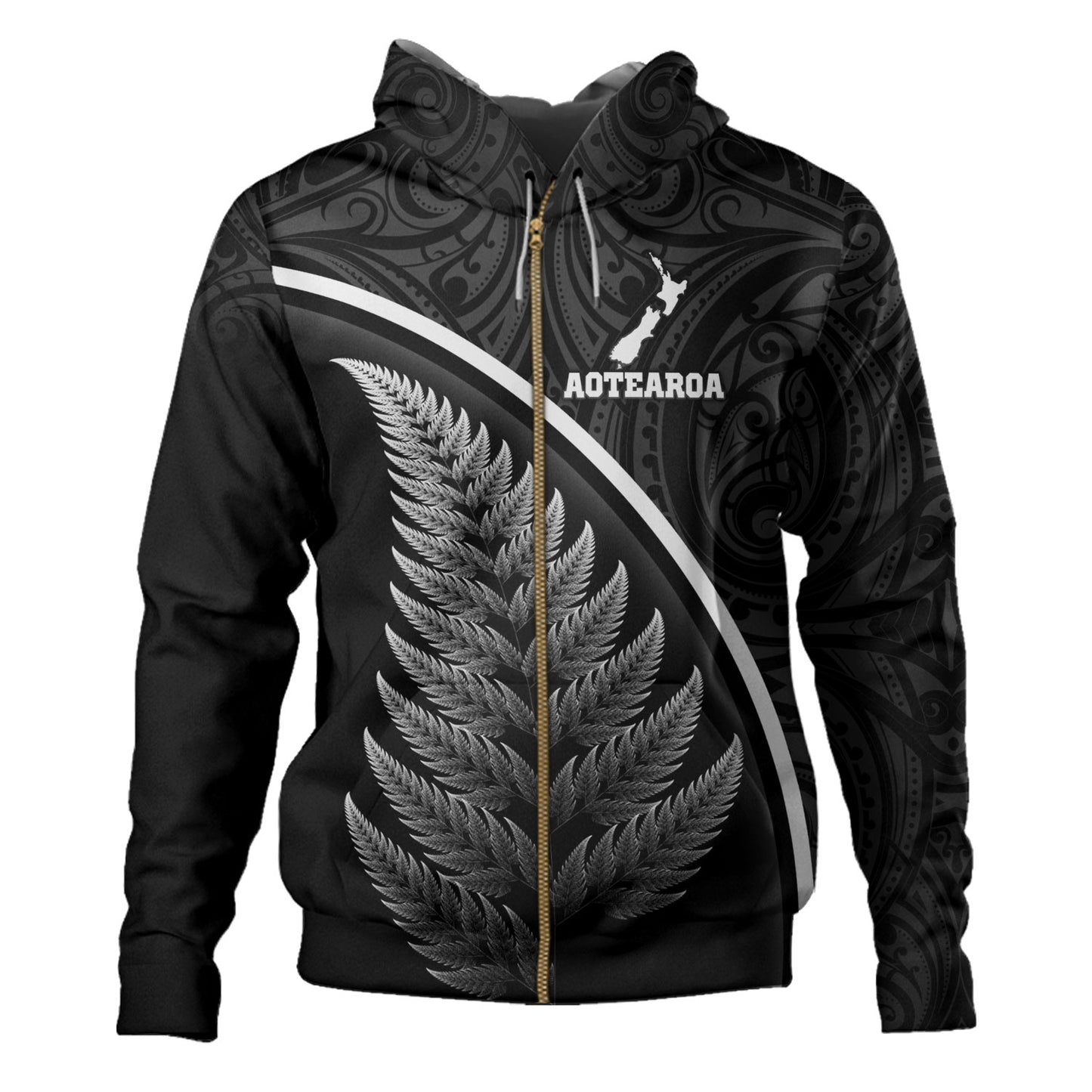New Zealand Custom Personalised Hoodie Maori Style Ethnic Curve Design