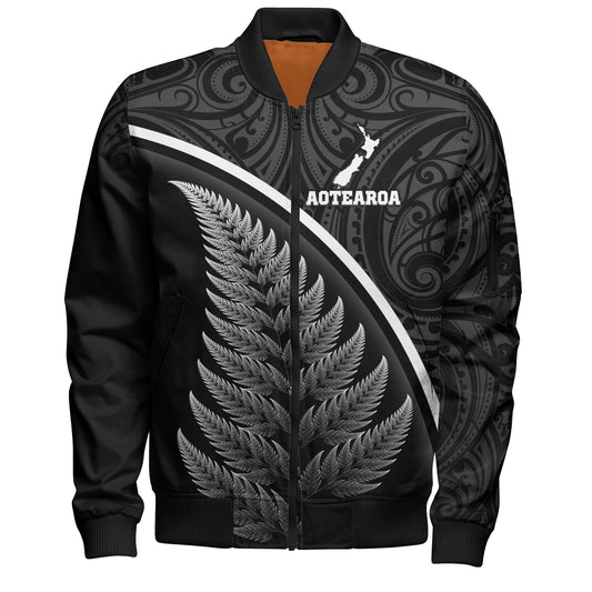 New Zealand Custom Personalised Bomber Jacket Maori Style Ethnic Curve Design