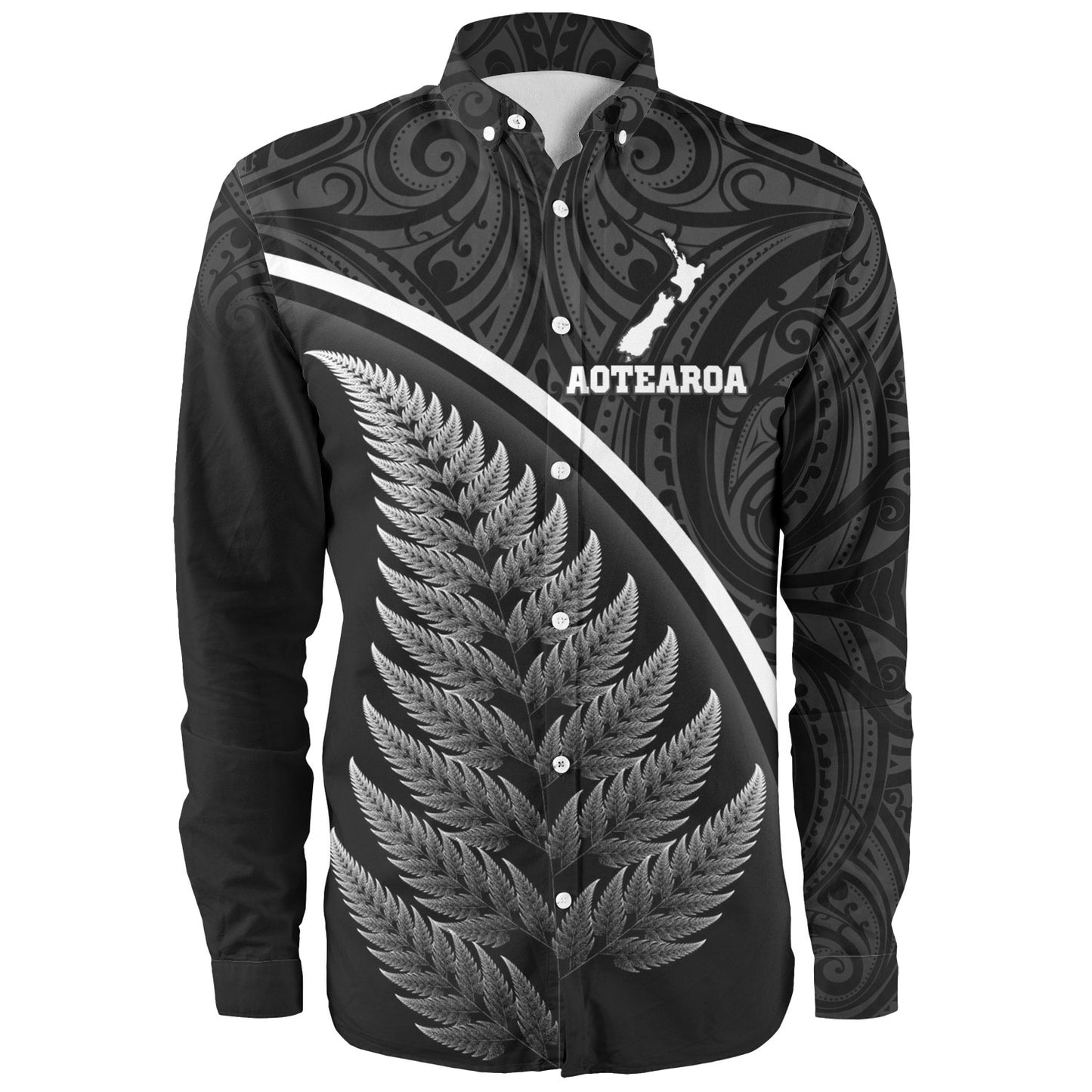New Zealand Custom Personalised Long Sleeve Shirt Maori Style Ethnic Curve Design