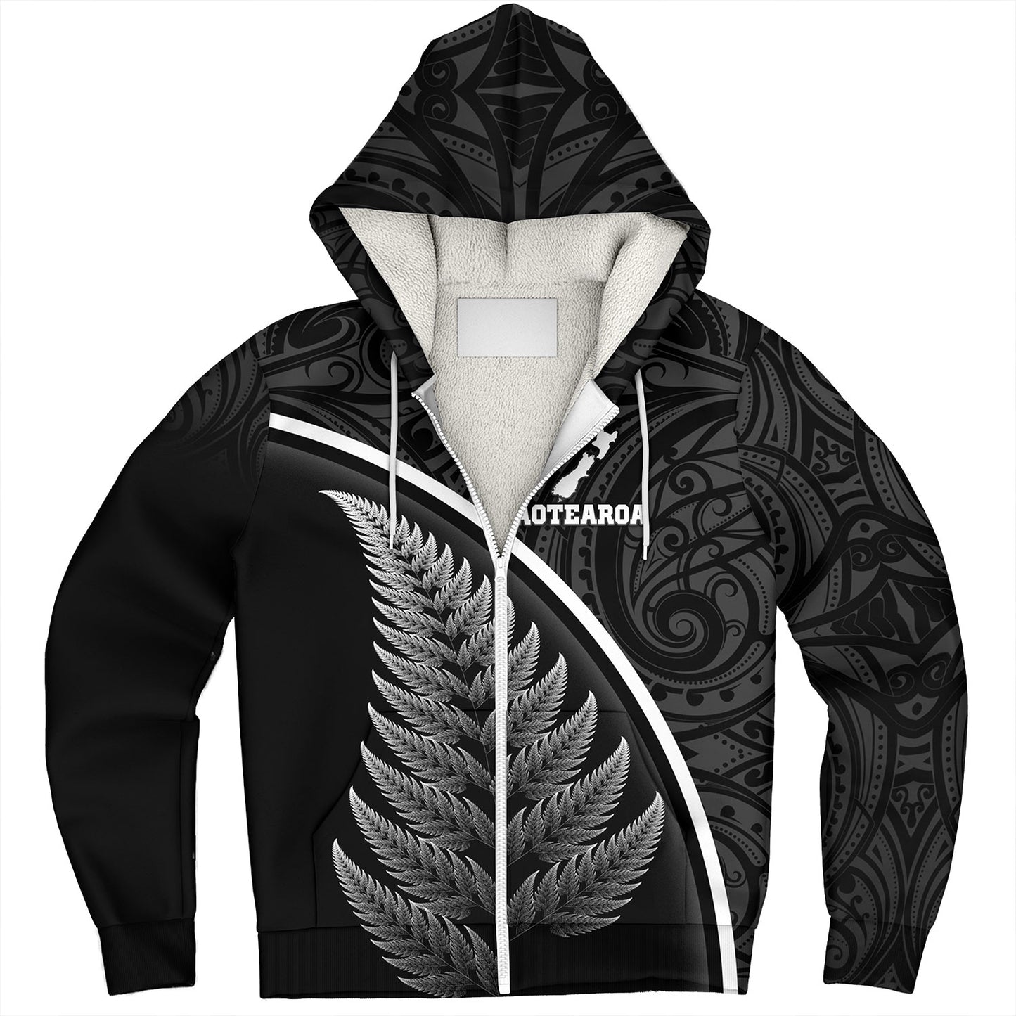 New Zealand Custom Personalised Sherpa Hoodie Maori Style Ethnic Curve Design