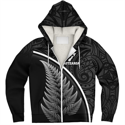 New Zealand Custom Personalised Sherpa Hoodie Maori Style Ethnic Curve Design