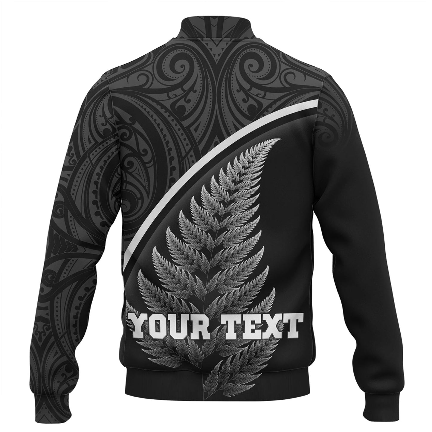 New Zealand Custom Personalised Baseball Jacket Maori Style Ethnic Curve Design