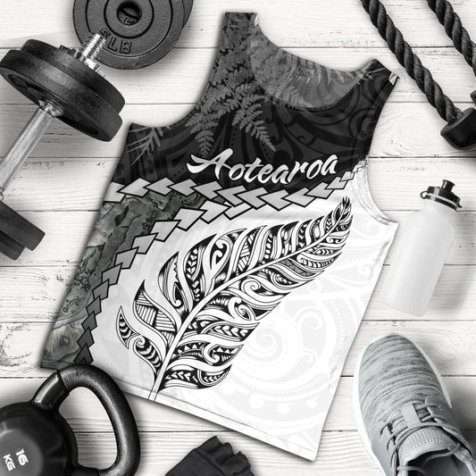 New Zealand Custom Personalised Tank Top Silver Fern Maori Pattern