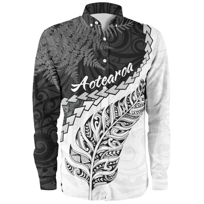 New Zealand Custom Personalised Long Sleeve Shirt Silver Fern Maori Pattern