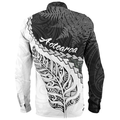 New Zealand Custom Personalised Long Sleeve Shirt Silver Fern Maori Pattern