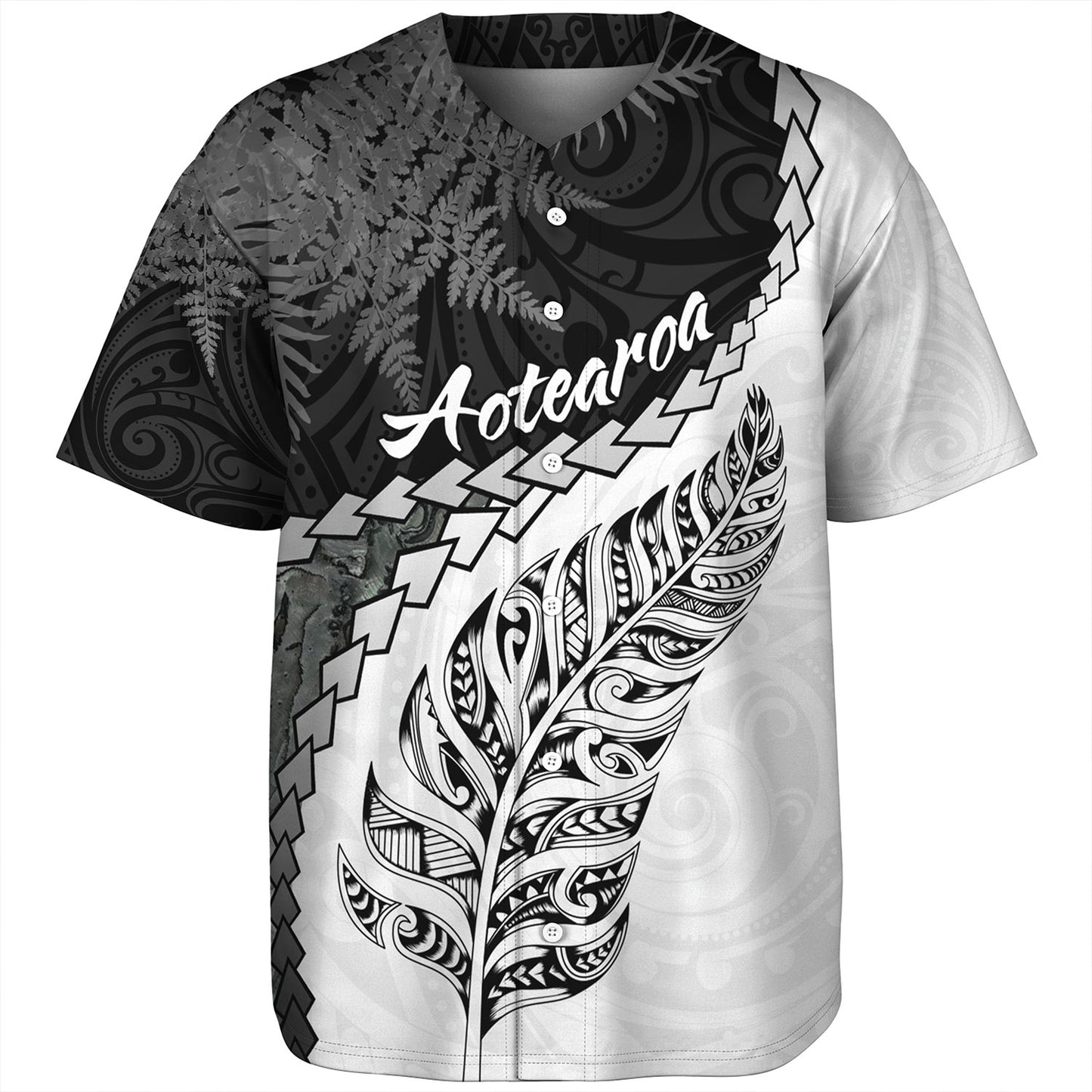New Zealand Custom Personalised Baseball Shirt Silver Fern Maori Pattern