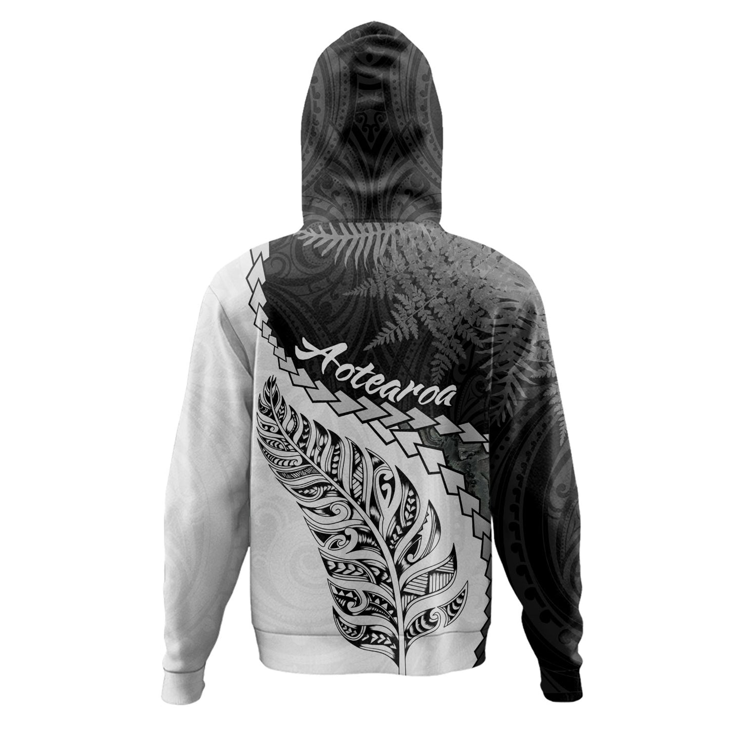 New Zealand Custom Personalised Hoodie Silver Fern Maori Pattern