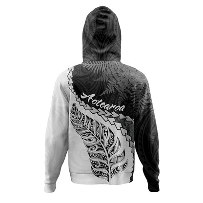 New Zealand Custom Personalised Hoodie Silver Fern Maori Pattern