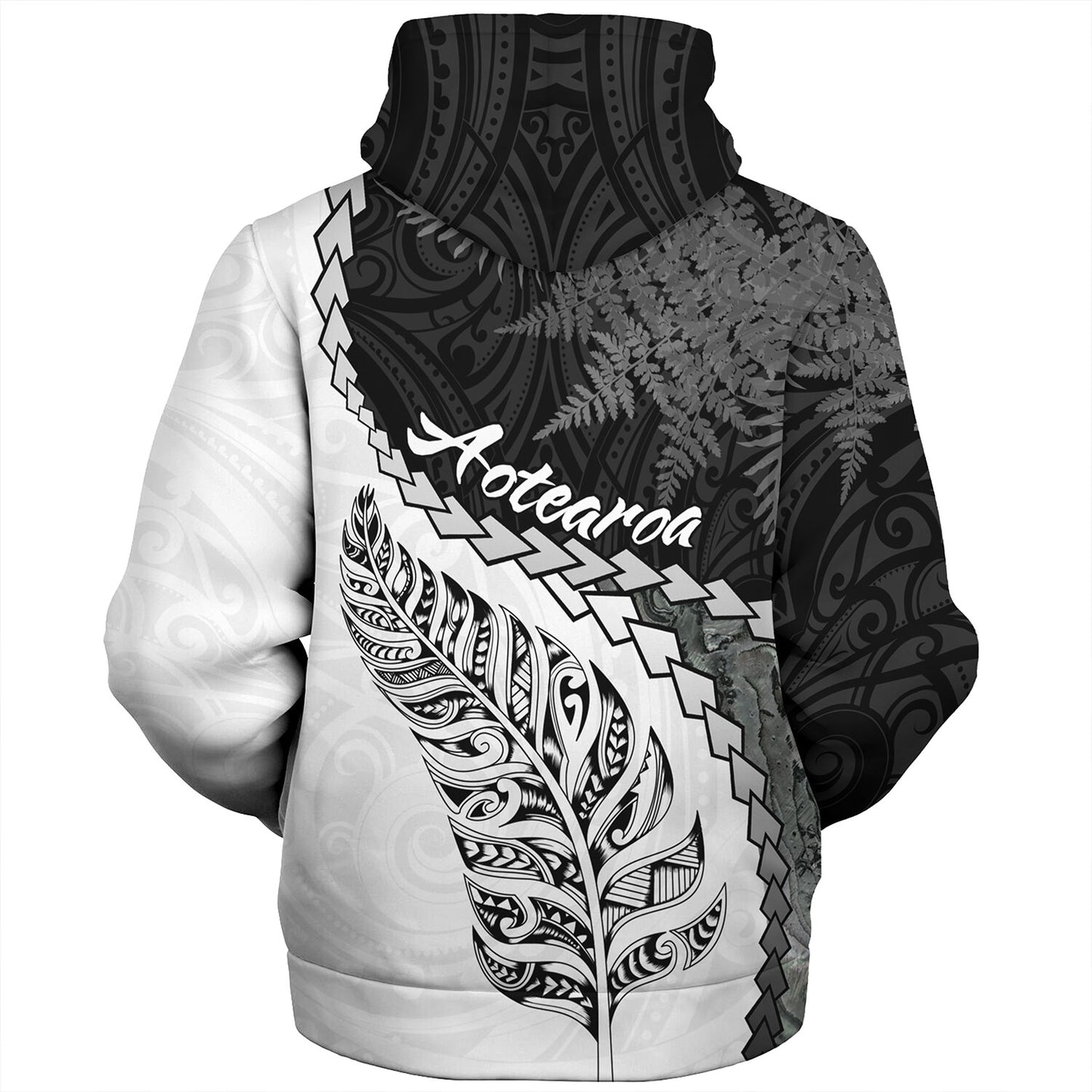 New Zealand Custom Personalised Sherpa Hoodie Silver Fern Maori Pattern