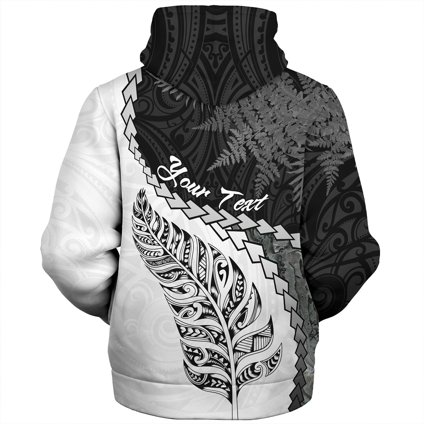 New Zealand Custom Personalised Sherpa Hoodie Silver Fern Maori Pattern
