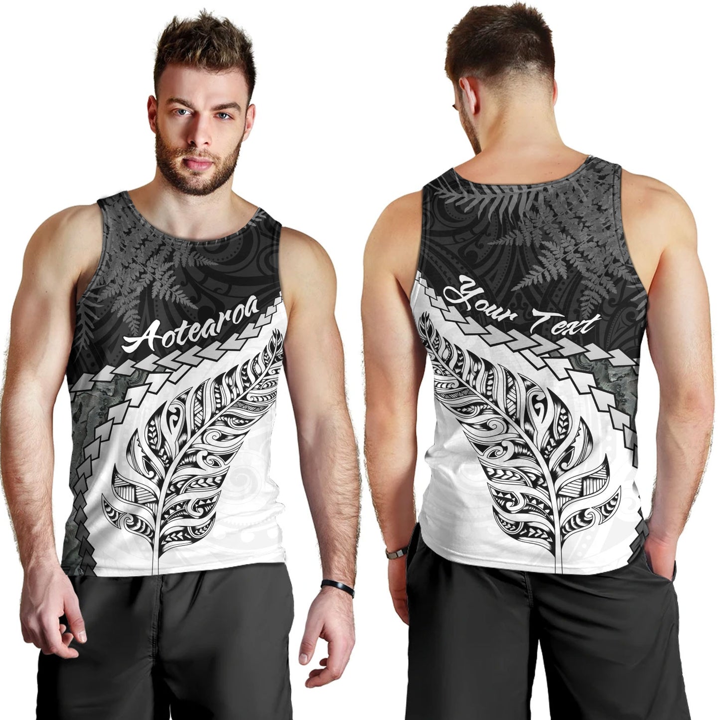 New Zealand Custom Personalised Tank Top Silver Fern Maori Pattern
