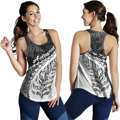 New Zealand Custom Personalised Women Tank Silver Fern Maori Pattern