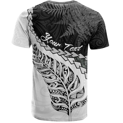 New Zealand Custom Personalised T-Shirt Silver Fern Maori Pattern
