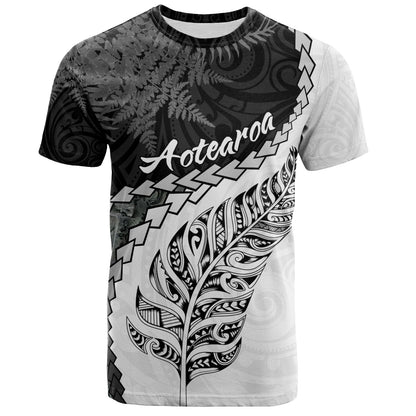 New Zealand Custom Personalised T-Shirt Silver Fern Maori Pattern
