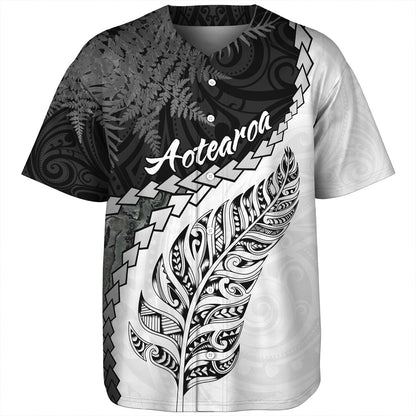 New Zealand Custom Personalised Baseball Shirt Silver Fern Maori Pattern