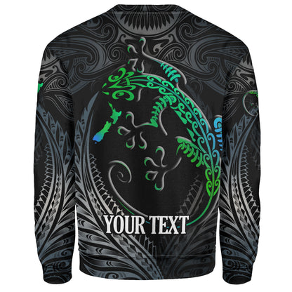 New Zealand Custom Personalised Sweatshirt Waitangi Day Ethnic Lizard Maori Patterns