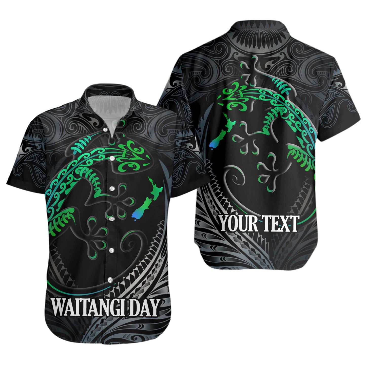 New Zealand Custom Personalised Short Sleeve Shirt Waitangi Day Ethnic Lizard Maori Patterns