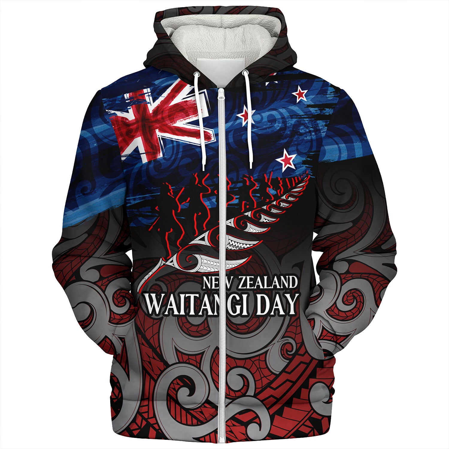 New Zealand Custom Personalised Sherpa Hoodie Waitangi Day Maori Patterns