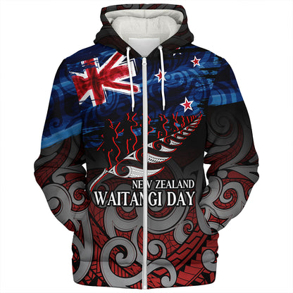 New Zealand Custom Personalised Sherpa Hoodie Waitangi Day Maori Patterns