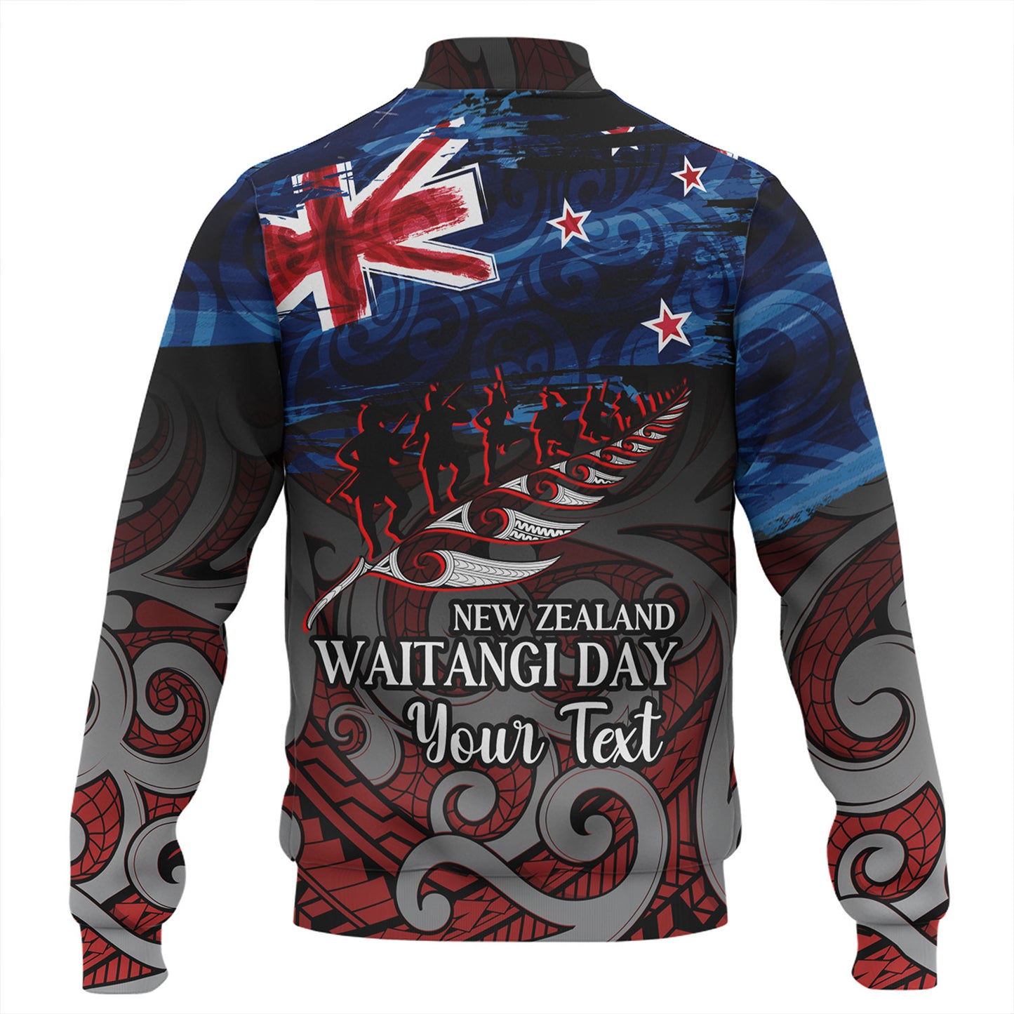 New Zealand Custom Personalised Baseball Jacket Waitangi Day Maori Patterns